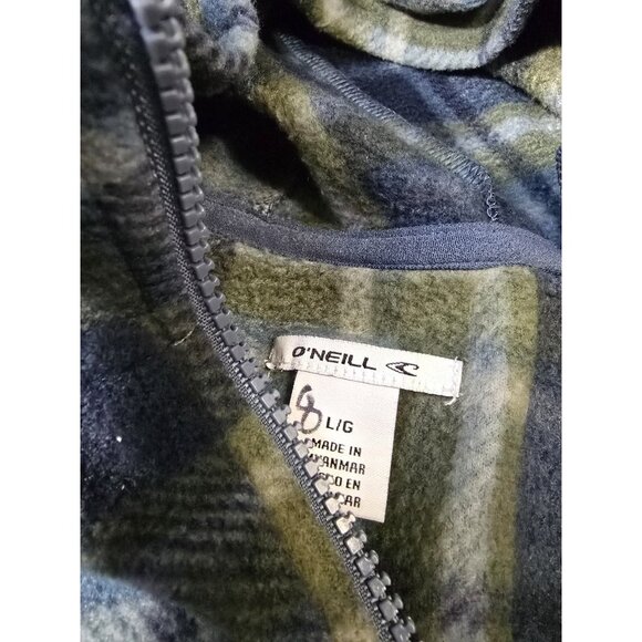 O'Neill Hoodie Mens Fleece Pullover Sweater Size L Plaid Long Sleeve 1/4 Zip - Picture 2 of 14